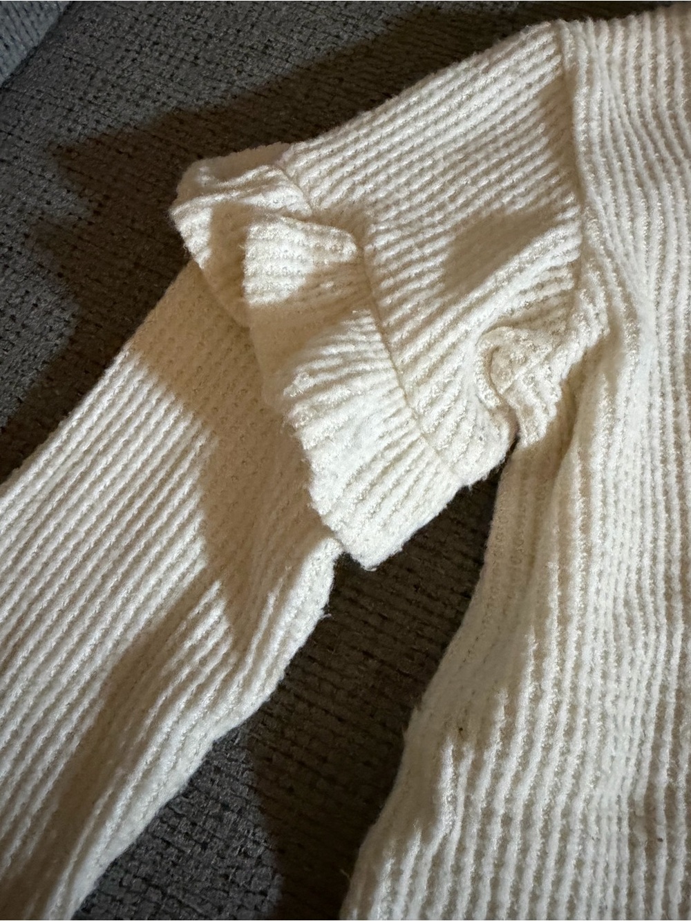 Cream Ruffle-Sleeve Rib Knit Top for Kids - Picture 3 of 5